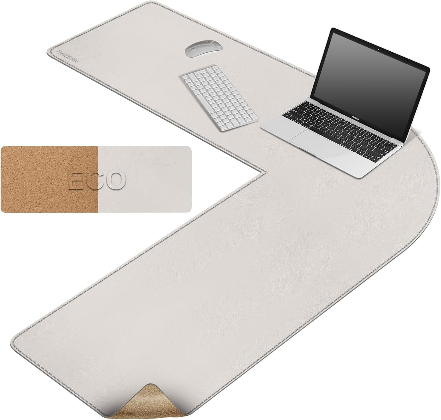 MAIDERN (51” + 51”) x 15.7” L Shaped Corner Desk Mat, Cork & Leather Reversible Desk Pad for Gaming Computer Office Home (Black) …