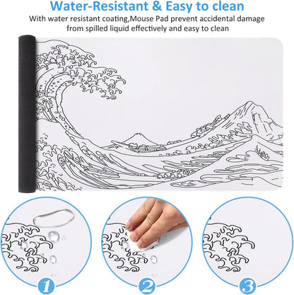 iCasso Desk Cover Mat, Office Mouse Pad, Desk Protector Mat, Extra Large Matt for Desktop,Anti-Slip XXL Big Mousepad with Stitched Edges for Computer Keyboard Retro Black - Colors B