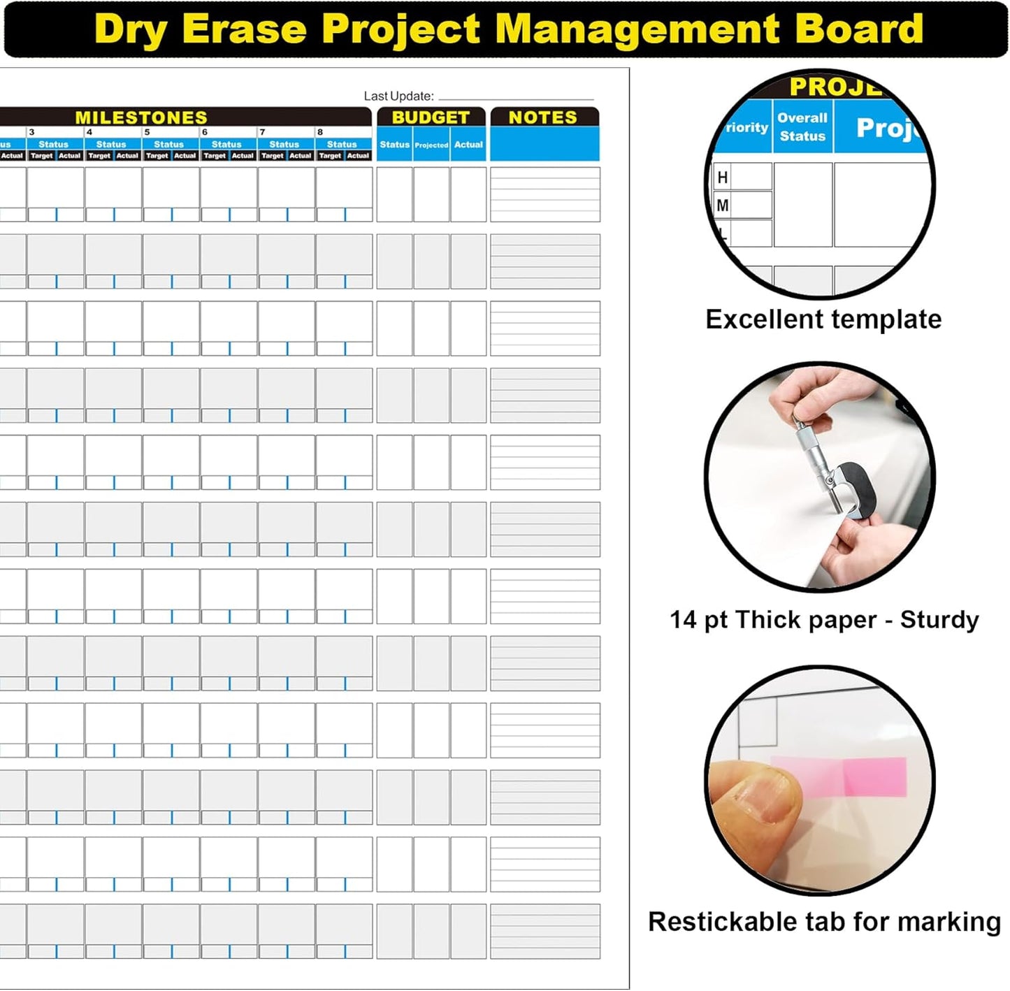 Large Project Management Vision Board, 36"x45" Office Whiteboard for Scheduling & Tracking Progress, Laminated Wall Planner for Managers & Entrepreneurs