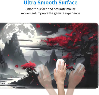 Japanese Mouse Pad, Large Japanese Desk Mat, XL Anime Gaming Keyboard Mat, Non-Slip Rubber Base, Big Extended Desk Protector for Home Office, 31.5”x11.8”