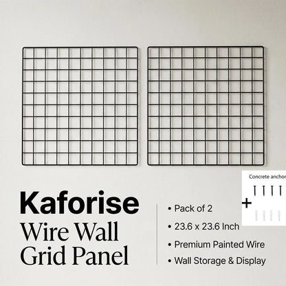 Kaforise Painted Wire Wall Grid Panel, Multifunction Photo Hanging Display and Wall Storage Organizer, Pack of 2, Size:23.6"x 23.6", Square Black