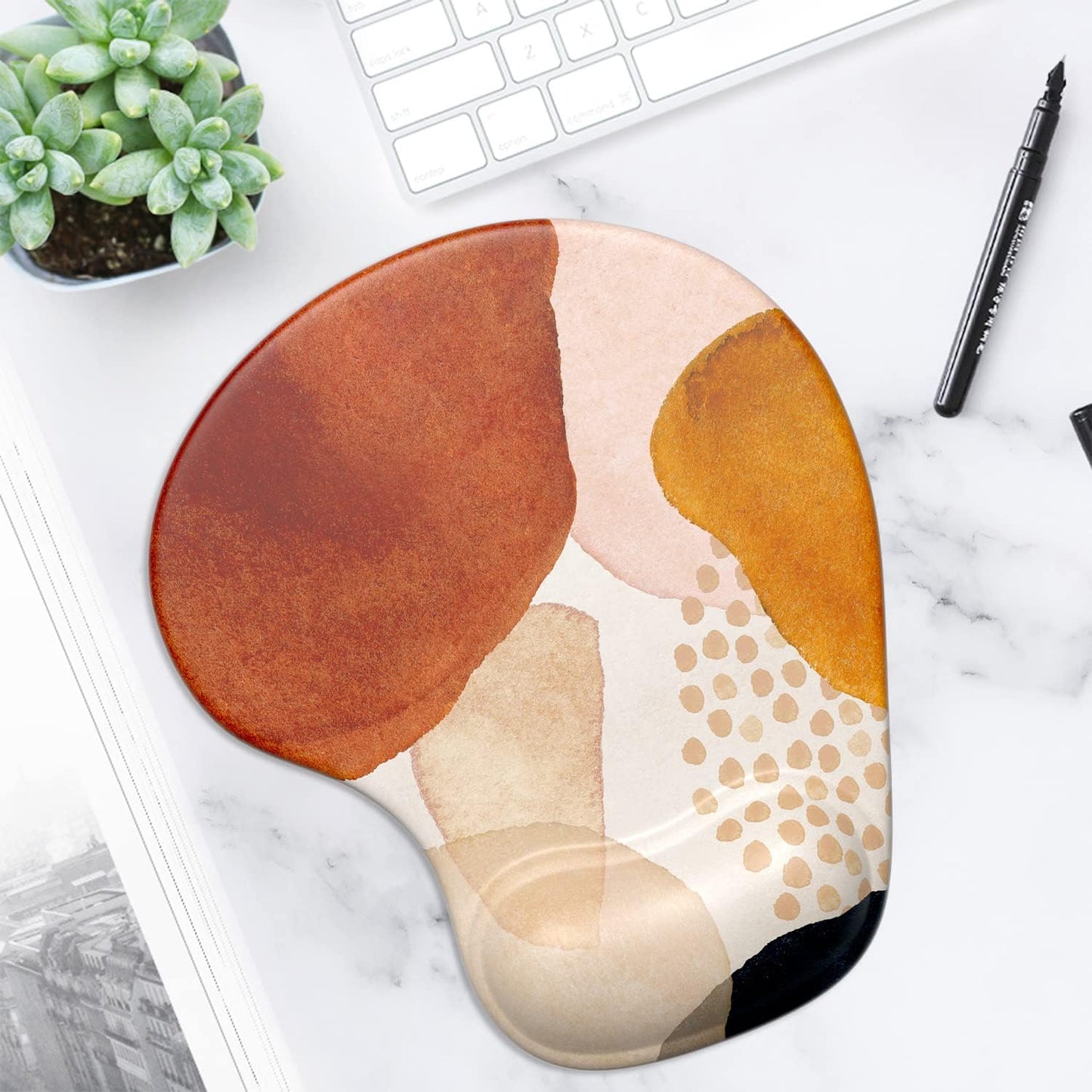ITNRSIIET Ergonomic Mouse Pad with Gel Wrist Support Wrist Rest Smooth Surface Non-Slip PU Base Comfortable Office Supplies Pain Relief, 9.5 x 8 inches, Beach