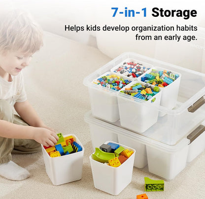 MACOPRO 17QT Craft Storage Box with 2 Removable Caddy Trays, Clear Stackable Plastic Organizer with Lid for Art Supplies, Beads, Sewing Tools, Pens & Kids Toys (White, 1Pack-2-in-1)