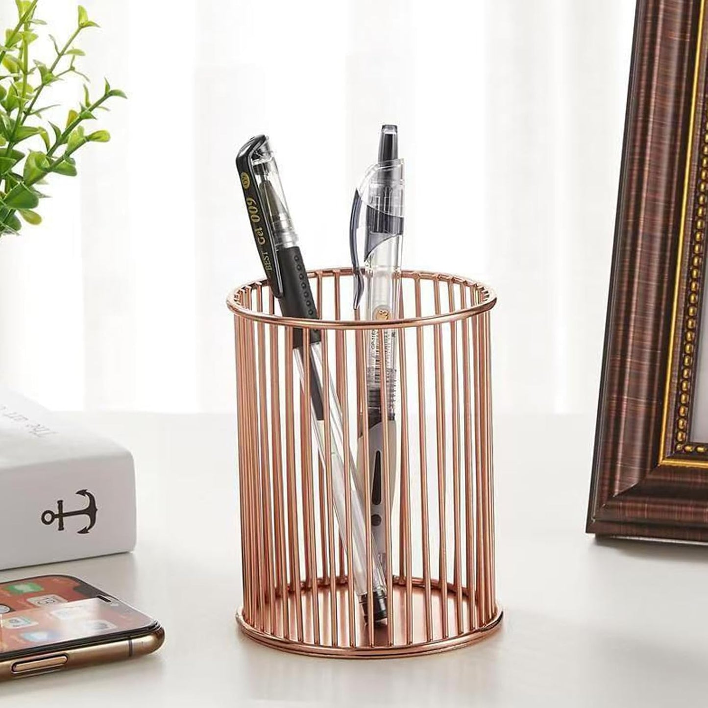 Metal Pen Holder Cup for Desk Makeup Brushes Pencil Holders Home Office Organizer Black
