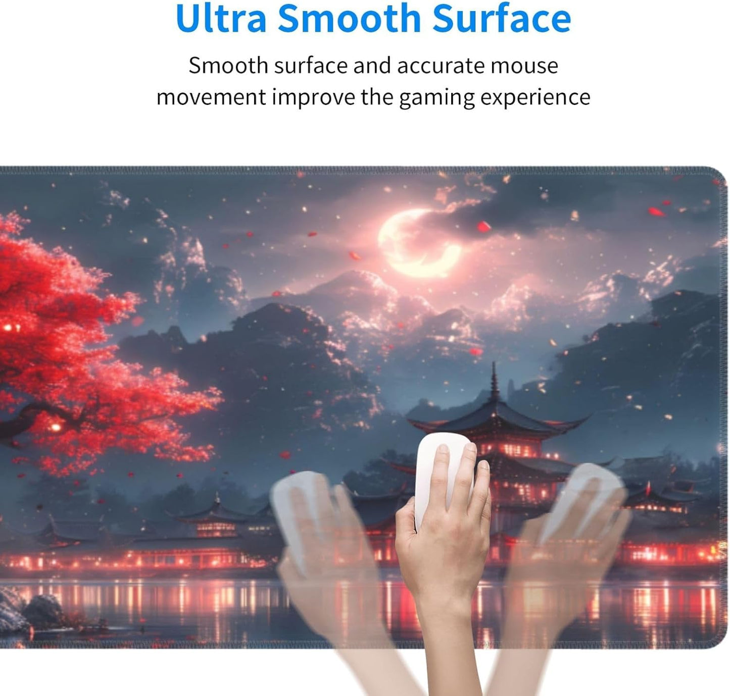 Japanese Mouse Pad, Large Japanese Desk Mat, XL Anime Gaming Keyboard Mat, Non-Slip Rubber Base, Big Extended Desk Protector for Home Office, 31.5”x11.8”