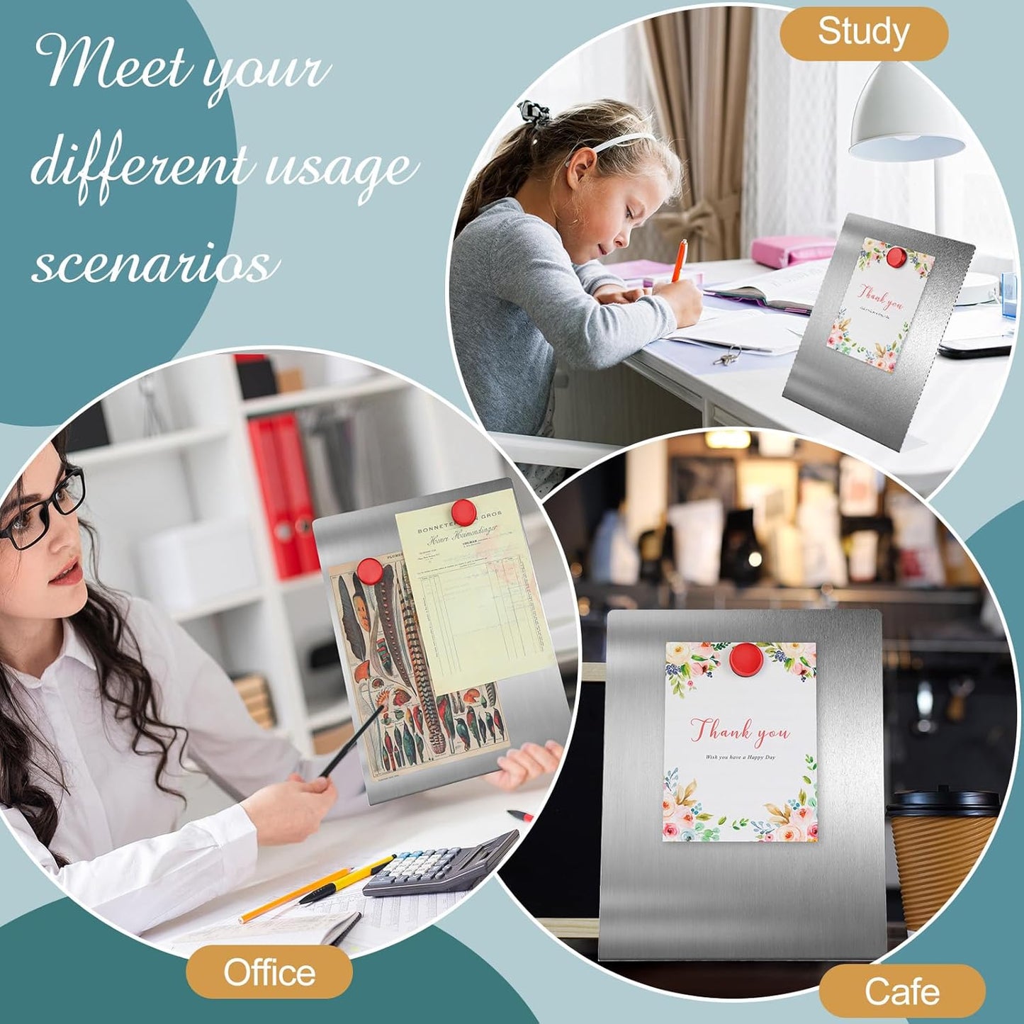Fainne 2 Pcs Magnetic Bulletin Board with Easel Stand Mini Magnet Metal Tabletop Memo Display Board for Back to School Menu Table Office Supplies (Black,11 x 8.5 Inches)