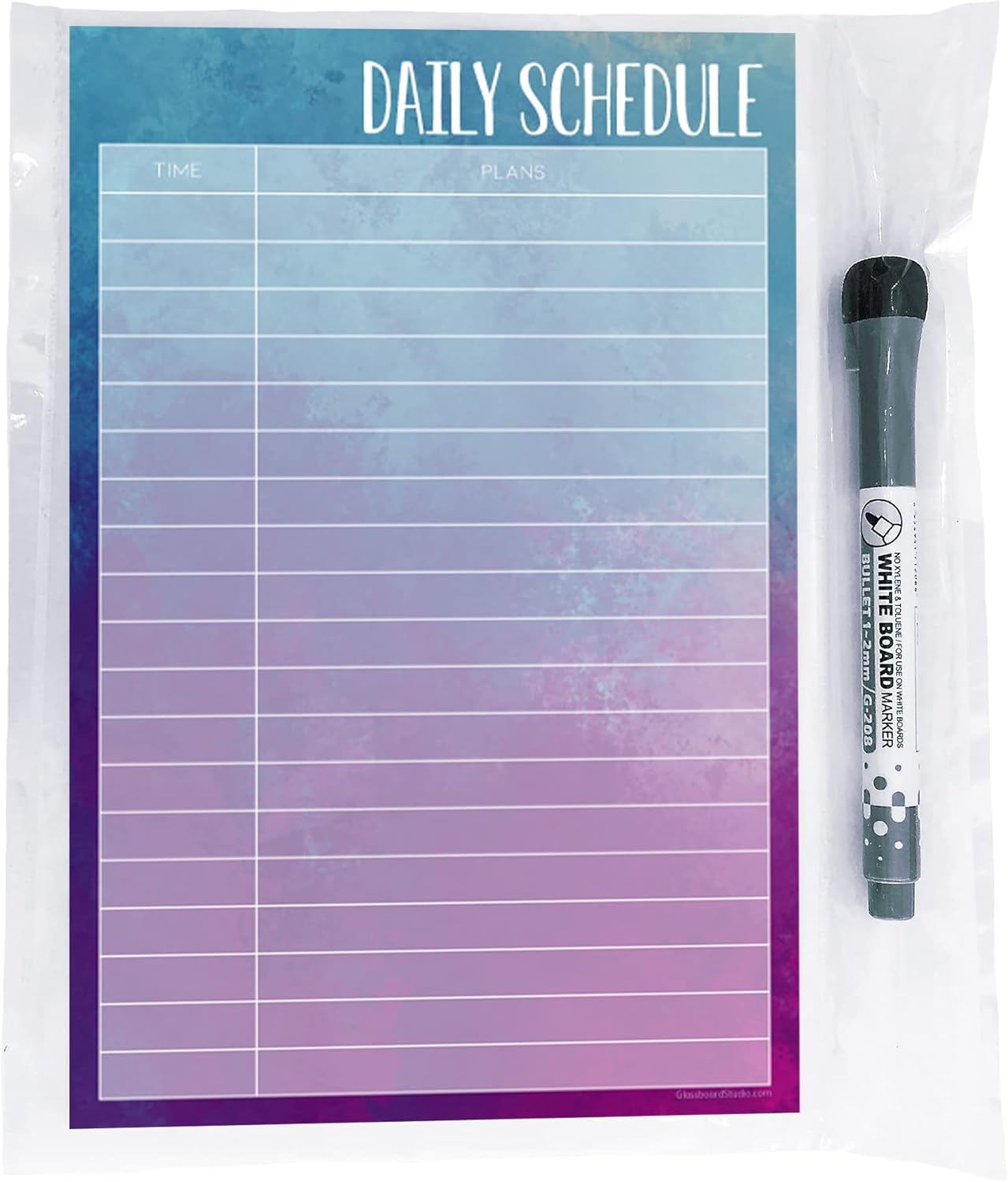 Dry Erase Daily Schedule Planner Sticker Decal by Glassboard Studio | Removable & Reusable | Magnetic Fine-Tip Marker Included (9 x 12 inches, White)