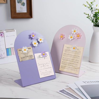 2 Pcs Magnet Display Stand with 6 Flower Magnets, 11 x 8 in Magnetic Display Board for Home Office School Kitchen Table Supplies (Pink)