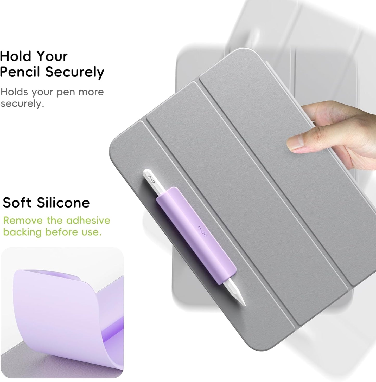 ELETIUO Silicone Pencil Holder Sleeve,Compatible with Apple Pencil (USB-C),Apple Pencil 1st/ 2nd Generation,Strong Adhesive Sticky Attached to iPad Case for Stylus Pens,Black
