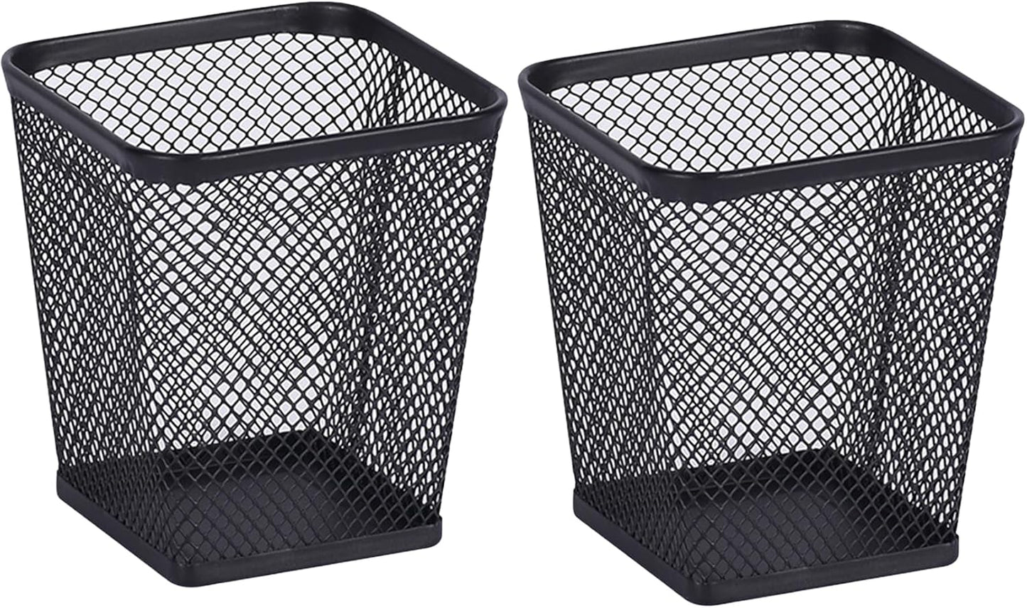 Pen Holders 2 Pack Square Pencil Containers Metal Mesh Desk Pencil Cups Utensil Holders for Kitchen Desktop Organizers for Makeup Brushes