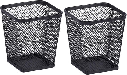 Pen Holders 2 Pack Square Pencil Containers Metal Mesh Desk Pencil Cups Utensil Holders for Kitchen Desktop Organizers for Makeup Brushes