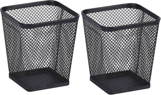 Pen Holders 2 Pack Square Pencil Containers Metal Mesh Desk Pencil Cups Utensil Holders for Kitchen Desktop Organizers for Makeup Brushes