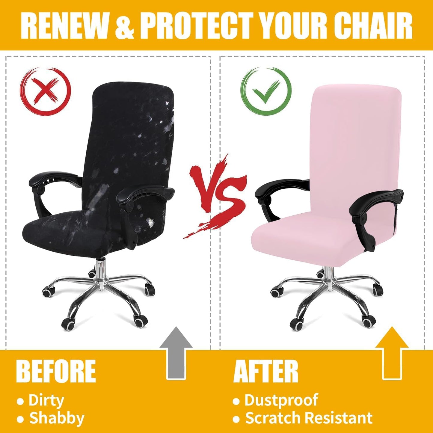 Smiry Stretch Printed Office Chair Armrest Covers, 2 Pcs Soft Fit Removable Washable Computer Desk Chair Arm Covers Protector, Black