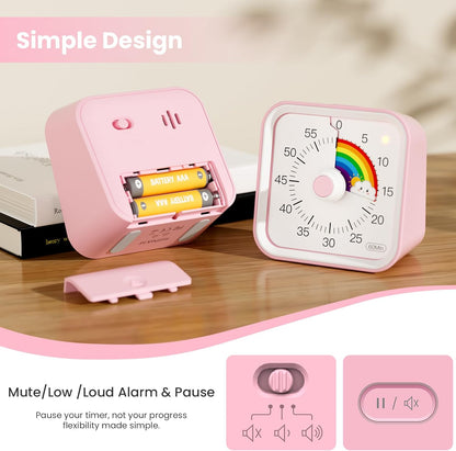 Visual Timer for Kids with Pause Function, 60 Minute Countdown Timer for Kids Desk Study, Teaching, Kitchen Cooking, Office Meetings, Time Management for ADHD (White)