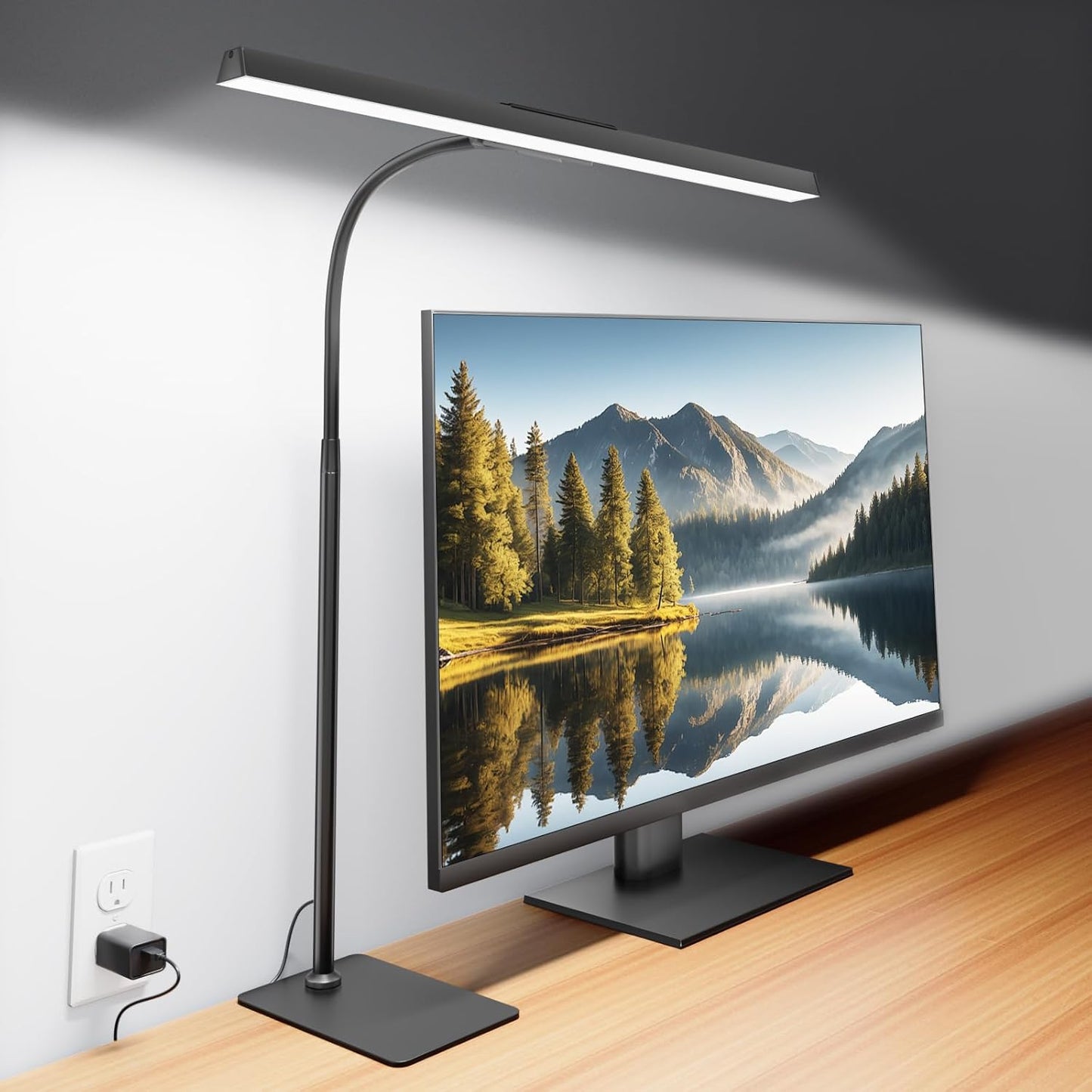 Desk Lamp with USB Charging Port for Home Office 24w Architect Remote Base Dual Task Led Light Modern 5 Color Modes Dimmable Adjustable Gooseneck Double Head Reading Drafting Eye Caring Tall Lamps