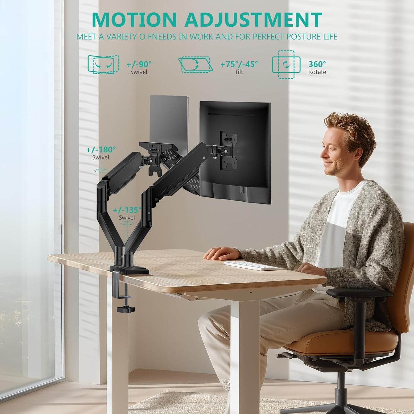 WALI Single Arm Laptop and Monitor Desk Mount for 17" Notebook and Up to 32" Screen, 2-in-1 Adjustable Monitor Arm with Laptop Tray, VESA 75x75 100x100,Holds 22-26.4 lbs, Black (GSMP001NLP)
