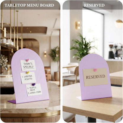 2 Pack Purple Magnetic Display Board, 11 × 8" Metal Desktop Magnet Bulletin Board, Anti-Slip Arch Memo Message Photo Display Board for Organized Space at Home, Office, Dorm, Store Table