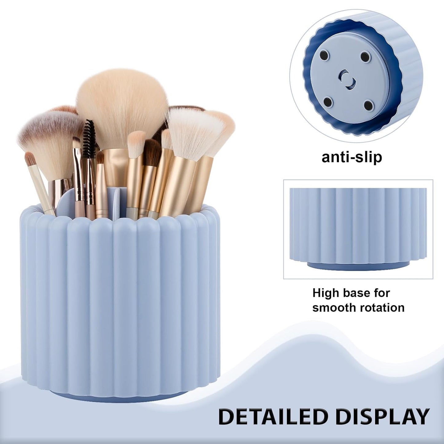 Anyoifax 360 Rotating Makeup Brush Holder 7 Slots Make Up Brush Organizer Removable Spinning Cosmetic Brushes Storage Pen Holder for Vanity, Dresser, Desk, White