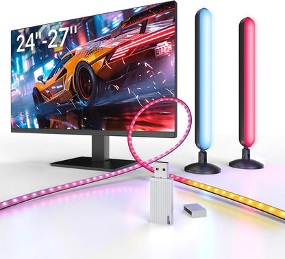 Calefo RGBCW PC Gaming Ambient Lighting Kit for 24-27 Inch, USB Sync Dongle, Bar Light & Monitor Backlight, Color Sync for Games, Movies, Music,Plug and Play,Windows 10/11 & Mac Compatible.