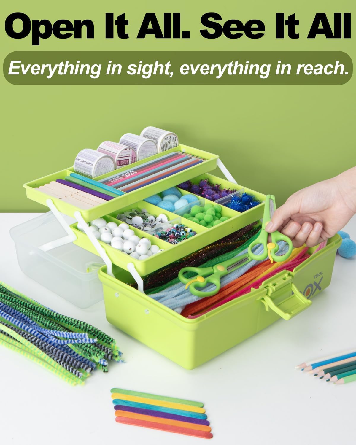 TERGOO 12in 3-Layer Plastic Craft Organizers and Storage, Portable Folding Tackle Box with Handle & Adjustable Dividers, Multipurpose Case for Sewing, Art Supplies, Medicine, Tools (Purple Blue)