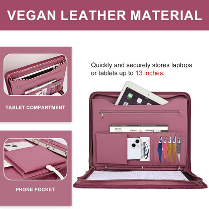 Leathario Portfolio Binder, Includes 10 Sheet Protectors and 3 Notepads, 3-Ring Folder Organizer, A4 Padfolio with Zipper, Vegan Leather Tablet Sleeve, Business Office Conference Clipboards