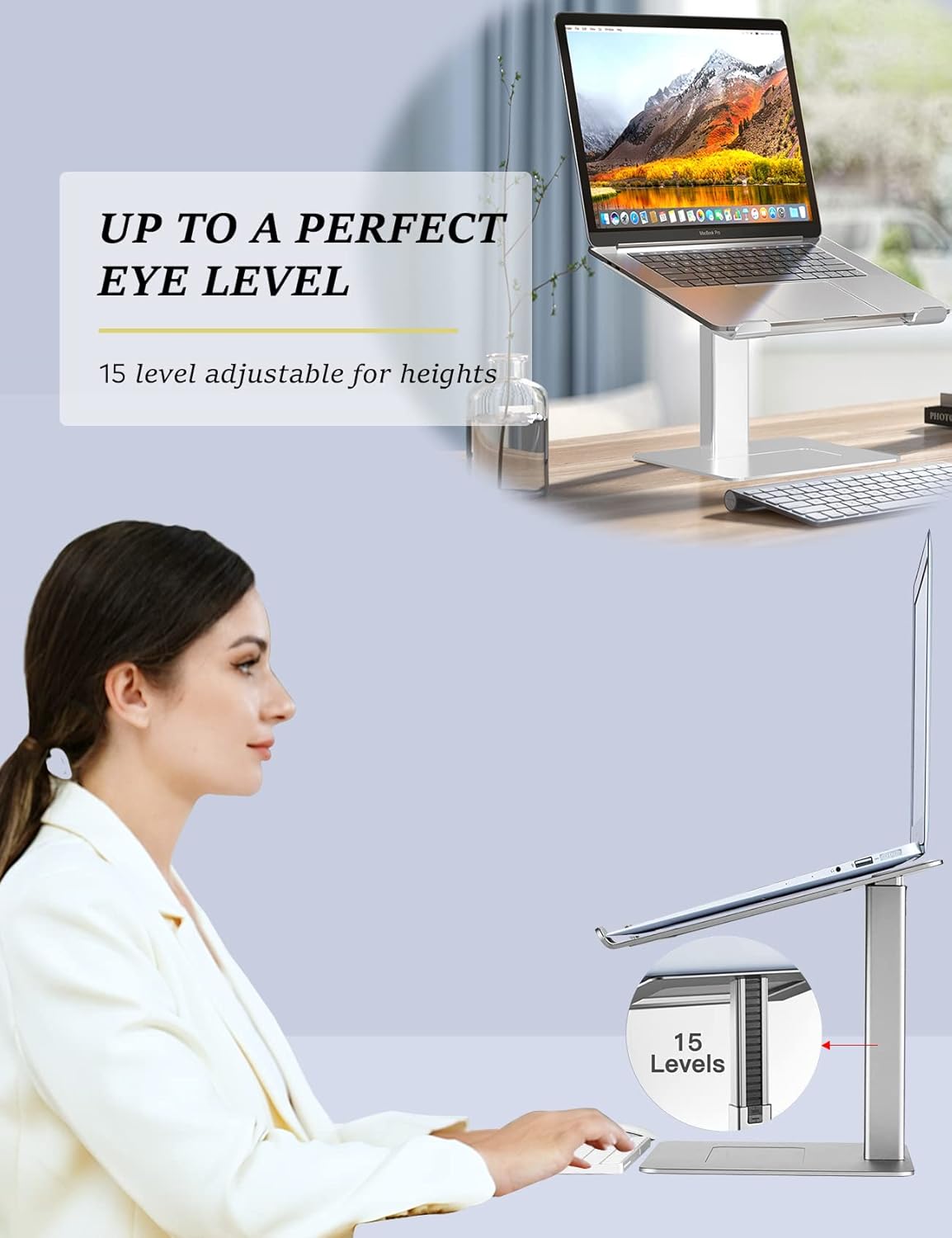 Laptop Stand for Desk, Ergonomic Sitting and Standing Laptop Riser for Notebook MacBook 11-17 Inches，DJ Laptop Stand Adjustable Height from 7-15 Inches Aluminum(Black)