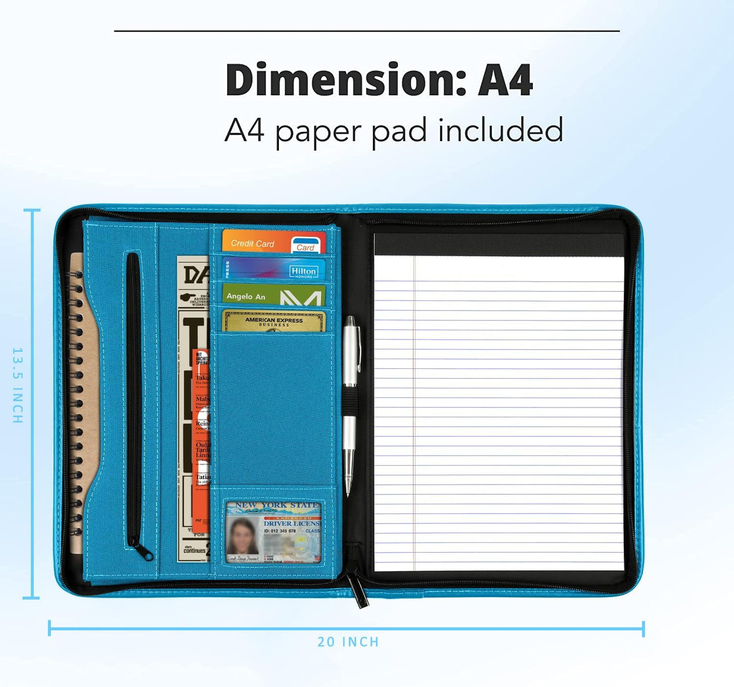 Zippered Portfolio Organizer/ A4 Refillable Lined Writing Notepad Folder Case/Fabric-Covered Padfolio Binder with Interior Storage Pocket for Men Women.Classic Black