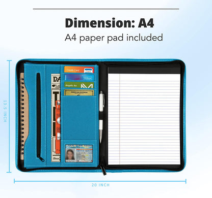 Zippered Portfolio Organizer/ A4 Refillable Lined Writing Notepad Folder Case/Fabric-Covered Padfolio Binder with Interior Storage Pocket for Men Women.Classic Black