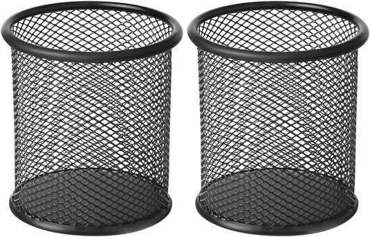 2 Pack Square Metal Pen Holder for Desk, 3.15 x 3.74 IN Pen Cups, Pencil Holder Workspace Organizers for School Office- Desk Accessories & Storage, Black