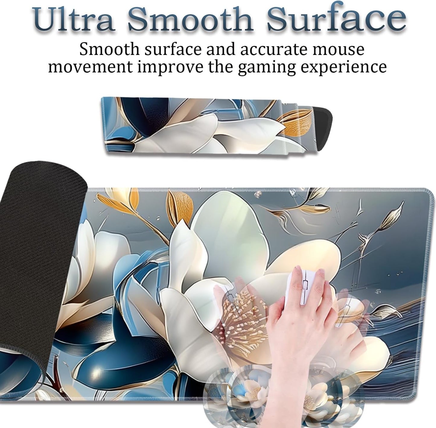 Mouse Wrist Rest and Keyboard Wrist Rest Pad Set, Non-Slip Rubber Base Smooth Surface Ergonomic Gaming Mouse Pad for Easy Typing and Pain Relief, Antique Blue Wood Grain Dog Paw + Coaster