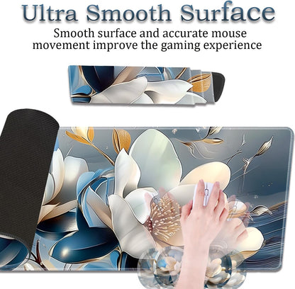 Mouse Wrist Rest and Keyboard Wrist Rest Pad Set, Non-Slip Rubber Base Smooth Surface Ergonomic Gaming Mouse Pad for Easy Typing and Pain Relief, Antique Blue Wood Grain Dog Paw + Coaster