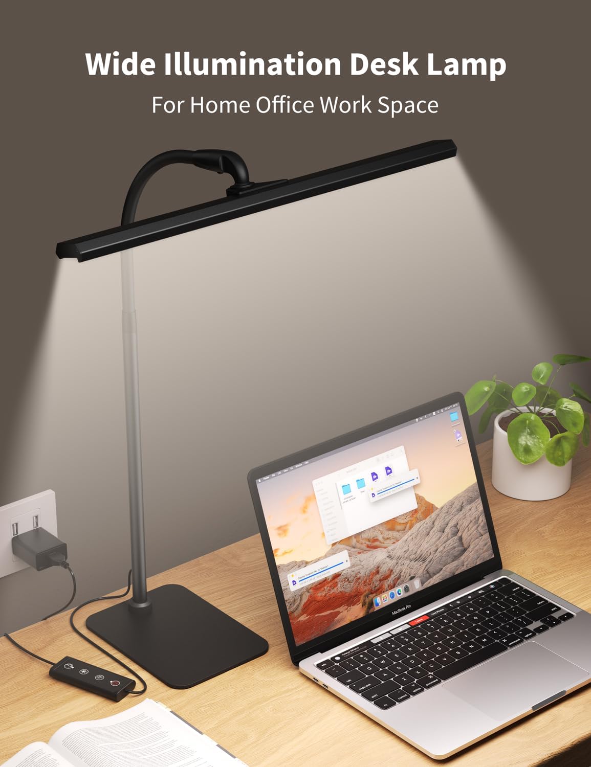 Desk Lamp with USB Charging Port for Home Office 24w Architect Remote Base Dual Task Led Light Modern 5 Color Modes Dimmable Adjustable Gooseneck Double Head Reading Drafting Eye Caring Tall Lamps