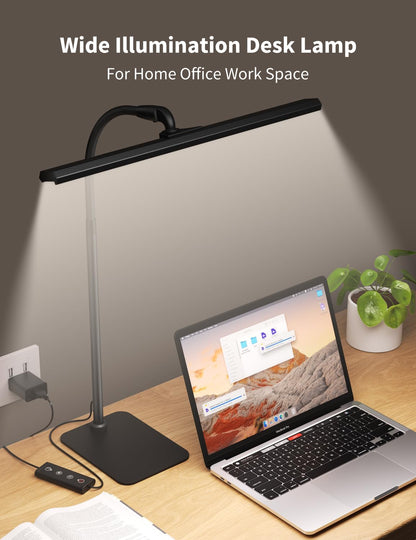 Desk Lamp with USB Charging Port for Home Office 24w Architect Remote Base Dual Task Led Light Modern 5 Color Modes Dimmable Adjustable Gooseneck Double Head Reading Drafting Eye Caring Tall Lamps