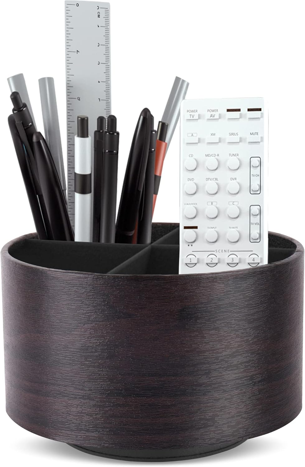 Round Leather Art Supply Organizer,Remote Control Holder,360 Degree Rotating,Multi-Functional Pencil Holder,4 Compartments Desktop Stationary Organizer(1-Fractal Flower) | Round - Colors B