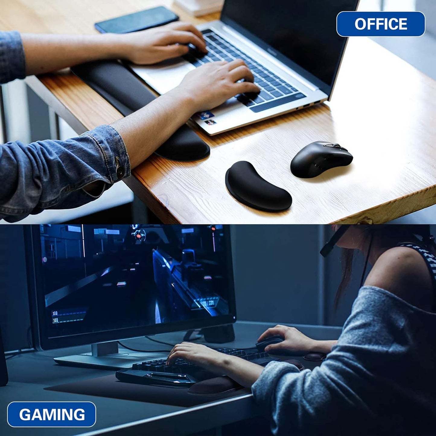 Mouse Wrist Rest, Canjoy 2 Pack Memory Foam Soft Fabric Mouse Wrist Rest Pad Support Cushion with Anti-Skid Rubber Base,Ergonomic Pain Relief Mouse Hand Rest (Black)