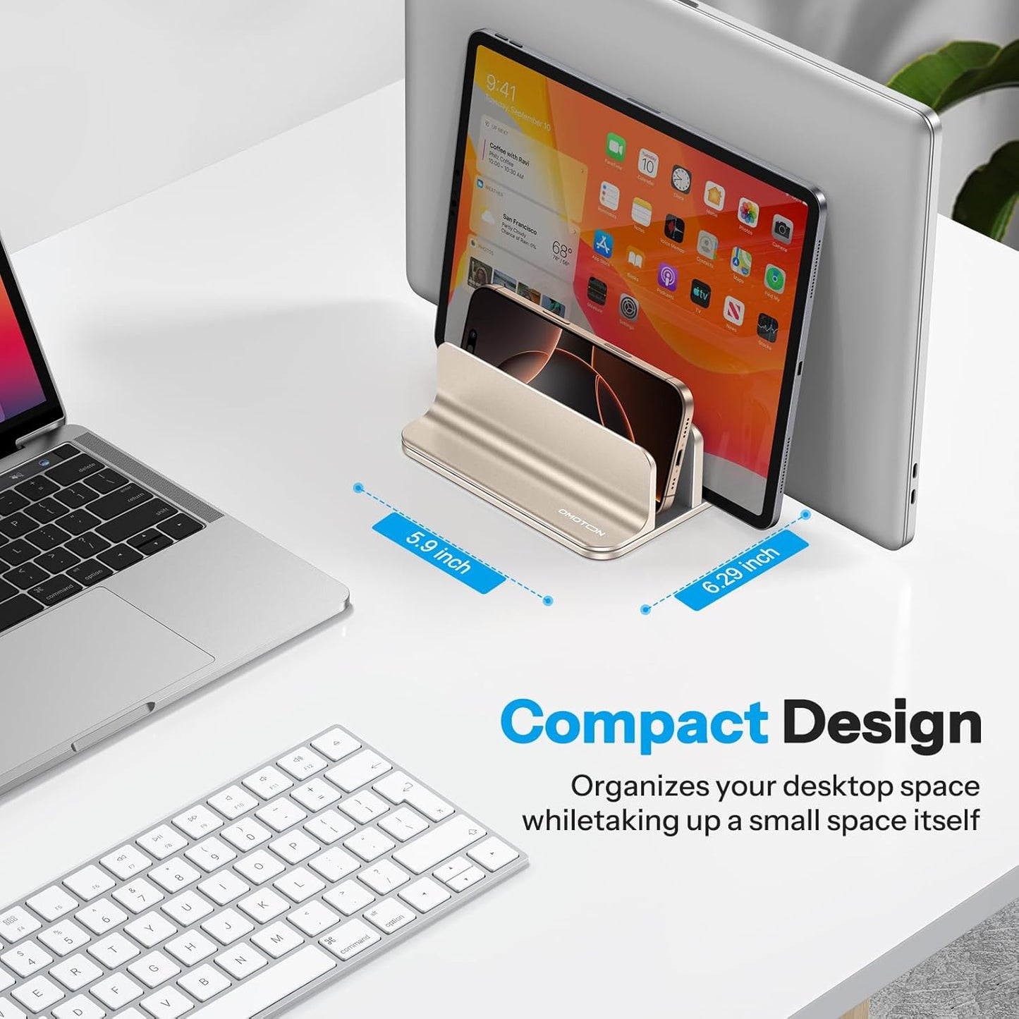 OMOTON Vertical Laptop Stand [Updated Double Version], Desktop Aluminum Mac Book Stand with Adjustable Dock Size, Fits All Mac Book, Surface, Chrome Book and Gaming Laptops (Up to 17.3 inch) (Black)