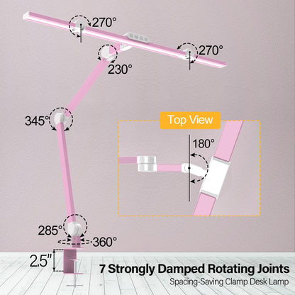 Micomlan Led Desk Lamp with Clamp, Architect Desk Lamp for Home Office with Atmosphere Lighting, 24W Ultra Bright Auto Dimming Computer Light Stepless Dimming and Tempering LED Table Light