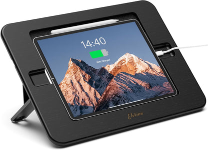 ELETIUO Bamboo Tablet Drawing Stand Holder-Portable&Multi-Angle Adjustable,Tablet Stands Riser with Pencil Wireless Charging,Compatible with 12.9/13 inch iPad Pro,iPad Air/Mini(9.7"-13"),Black