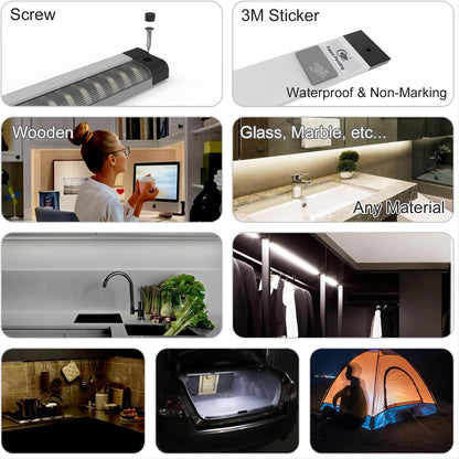 EBD LED Light Bar Built-in Adjustable Cable 12 Pcs Corner Input Under-Counter Light fixtures Work Bench linkable Touch Lights 3000K 5400 Lm Super Bright for Pantry Garage Shelves Closet Shelf