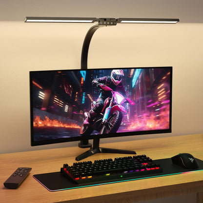 SIBRILLE LED Desk Lamp for Home Office - Dimmable Computer Desk Light with Clamp, Modern Architect Task Lamp with Color Changing, Flexible Desktop Lamp with Gooseneck for Monitor, Double Head, White