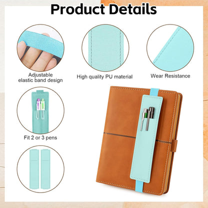 Tokusatsu 2 Pack Adjustable Elastic Pen Holder for Notebook, PU Leather Pencil Pouch with Stretchable Band, Fits Journals, Binders, Planners, Books, Portable Pen Sleeve Pouch, Off-White
