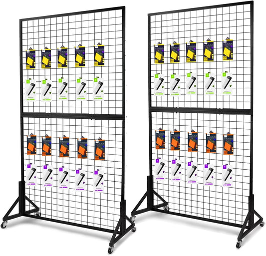 Eastern Tree 2 Packs 3'X 6' Two Gridwall Panels Display Stand with Sturdy T-Base, Black Wire Grid Wall Panels for Craft Show Display Rack, Art Display Stand, Extra more 20 Hooks