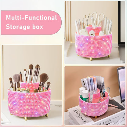 Diesisa Makeup Brush Holder Organizer,360° Rotating Makeup Brush Organizer,5 Slot Make up Brushes Cup for Cosmetics, Nail Polish, Art Supply, Bathroom Vanity Desktop Organizer - White