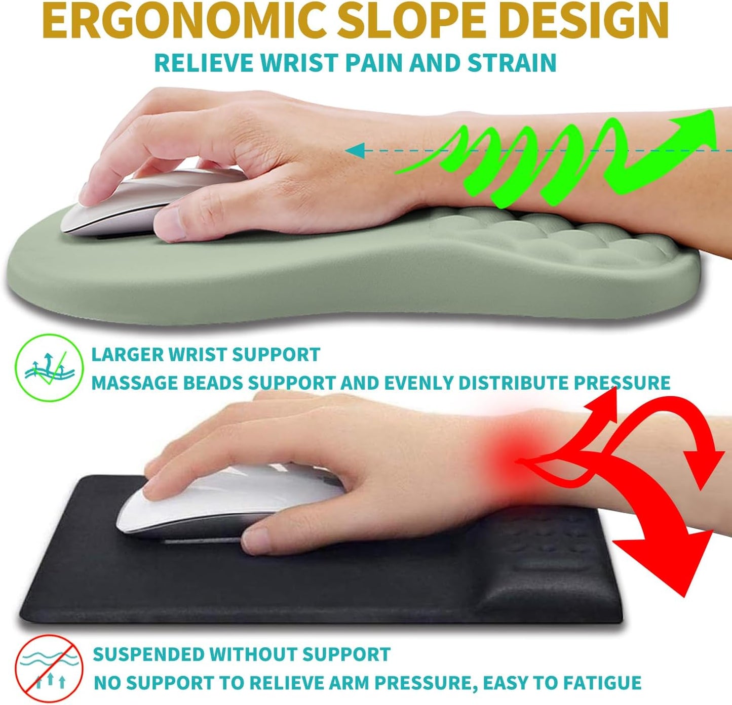 Hokafenle 2 in 1 Ergonomic Mouse Pad Wrist Support & Wrist Rest for Computer Keyboard Set, with Relieve Carpal Tunnel Pain Massage Bulge and Full Memory Gel Design (2In1 Set, Black)