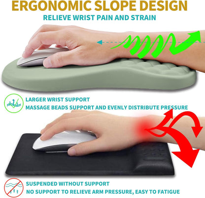 Hokafenle 2 in 1 Ergonomic Mouse Pad Wrist Support & Wrist Rest for Computer Keyboard Set, with Relieve Carpal Tunnel Pain Massage Bulge and Full Memory Gel Design (2In1 Set, Black)