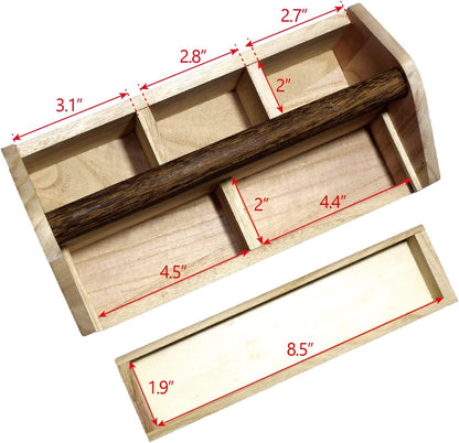 Ikee Design Small Natural Wood Color Wooden Craft Tool Box Caddy with a Handle for Storage Tool, Makeup, Collections with 5 Compartments for Storage and Organizing, 10 W x 5.1 D x 3.5 H in