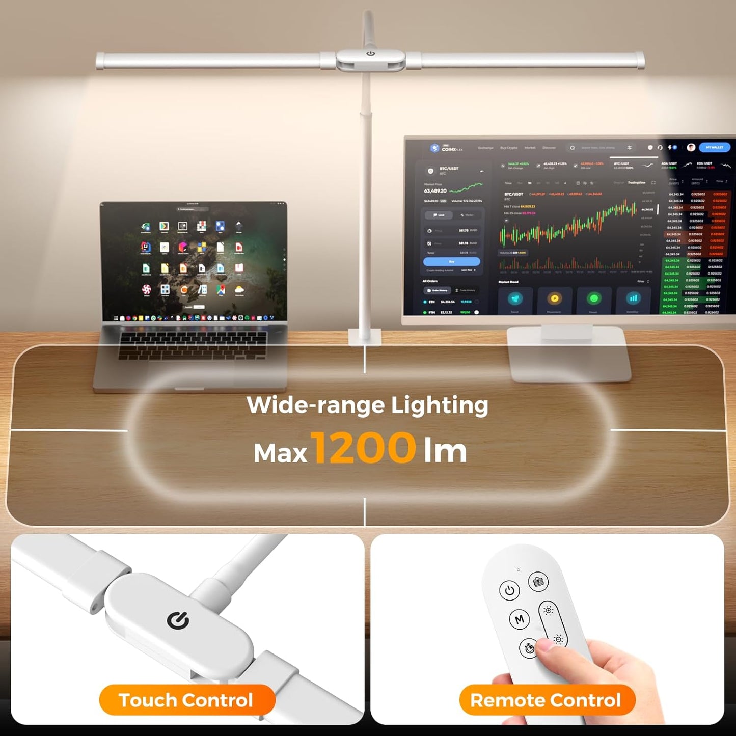 SKYLEO Led Desk Lamp for Home Office - 2400LM Ultra Bright Desk Light -Eye Caring Desk Lamp with Clamp - Adjustable Office Lamp with Remote Control- Easy Installation - 24W Black