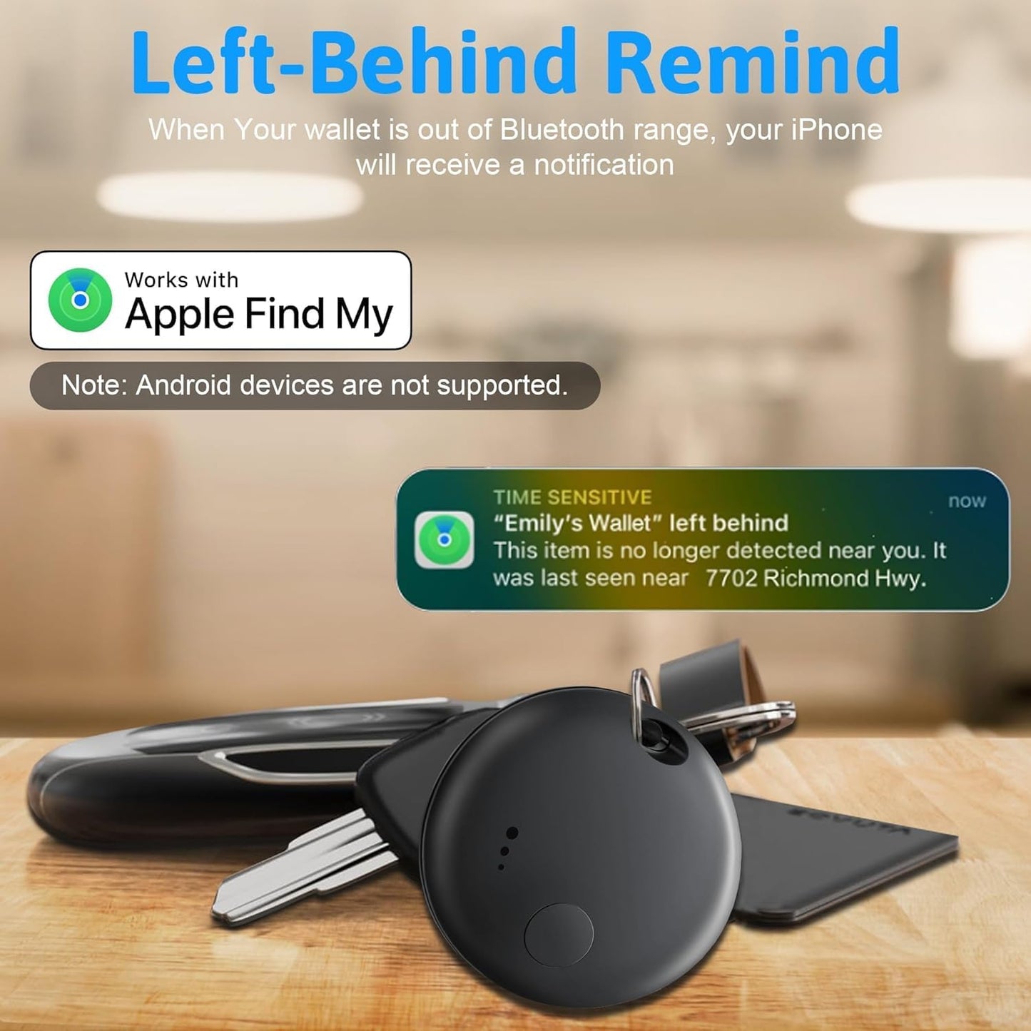 Tracker Tag 4 Packs Bluetooth Tracker, Smart Tag Locator Tracking Device, Keys Finder and Item Locator,Air Tracker Item Finders with Find My(iOS Only) Track Your Keys (Black, 4 Pack)