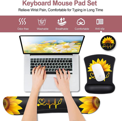 Mouse Pad with Wrist Support, Ergonomic Gel Mouse Pad Beautiful Flowers,Non-Slip Durable, Memory Foam Keyboard Wrist Rest, Suitable for Office Typing Games, Pink Hyacinths on Wood Panel