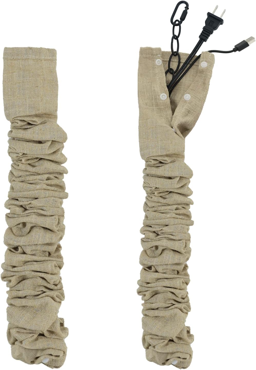 Chandelier Chain Cover,Linen Fabric Cord Cover 70.8" Beige Button Snap,Cord Sleeve for TV Wire,Table Lamp,Floor Lamp & Hammock Chain,2 Pack